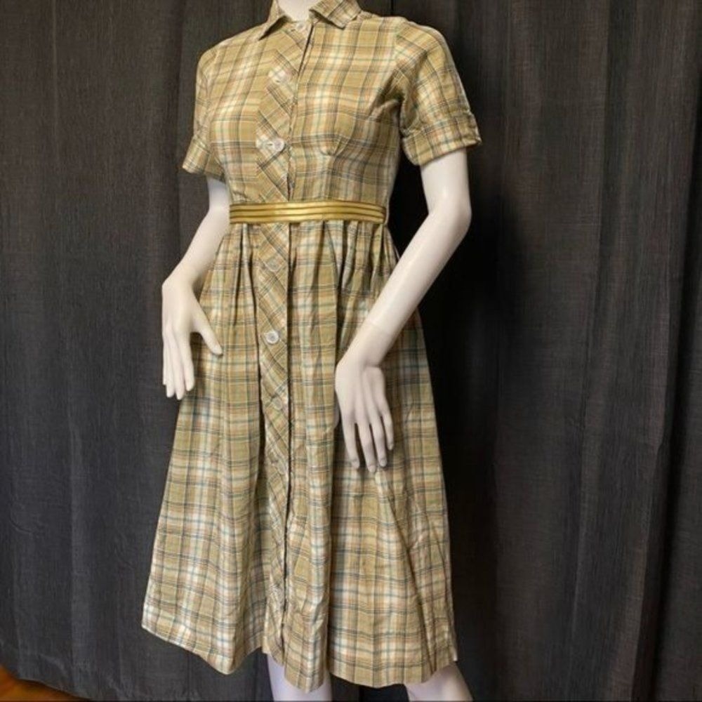 1940s Vintage cotton plaid‎ dress - Picture 2 of 8